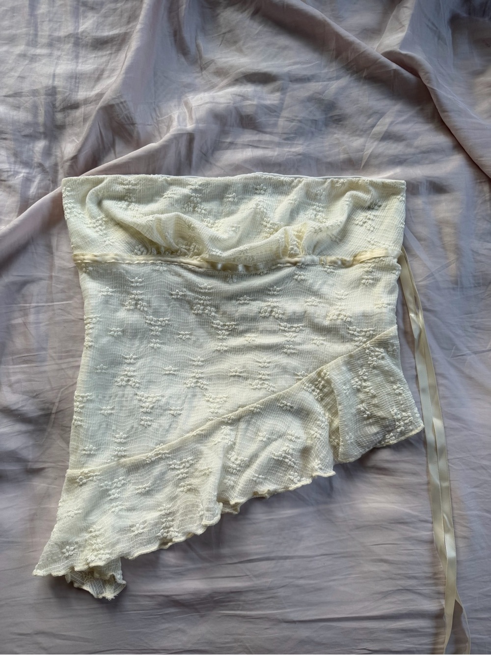 Embroidered Cream Asymmetrical Tube Top